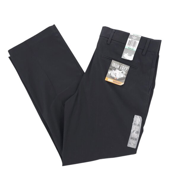 NWT DOCKERS Black D2 Iron Free Khaki Pants Straight Fit Flat Front Size 34x32 - Picture 1 of 11